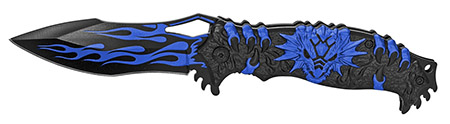 4.75" Spring Assist Dragon Flame Folding Knife - Blue