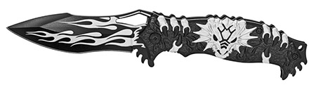 4.75" Spring Assist Dragon Flame Folding Knife - Silver