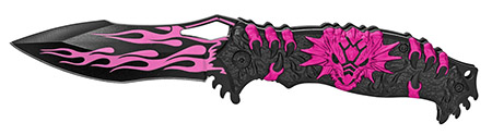4.75" Spring Assist Dragon Flame Folding Knife - Pink