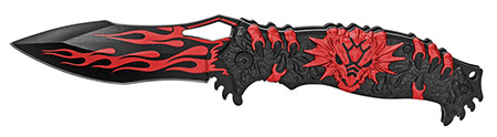 4.75" Spring Assist Dragon Flame Folding Knife - Red