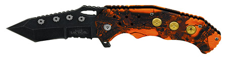 4.75" Spring Assisted Bullet Catcher Knife - Orange Camo
