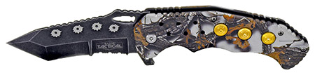 4.75" Spring Assisted Bullet Catcher Knife - Woodland Winter Camo