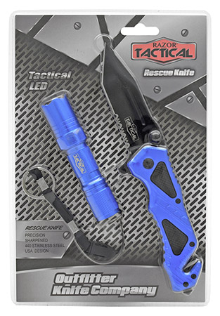 4.5" Spring Assist Folding Knife with Tactical Flashlight - Blue
