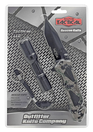 4.5" Spring Assist Folding Knife with Tactical Flashlight - Grey Camo