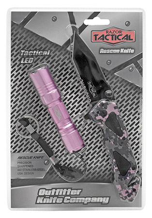 4.5" Spring Assist Folding Knife with Tactical Flashlight - Pink Camo