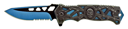 4.75" Spring Assisted Folding Skull Knife - Blue