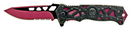 4.75" Spring Assisted Folding Skull Knife - Pink