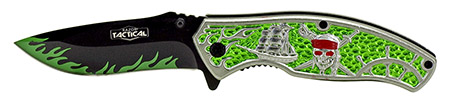 4.5" Spring Assisted Pirate Folding Knife - Green