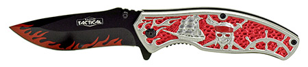 4.5" Spring Assisted Pirate Folding Knife - Red