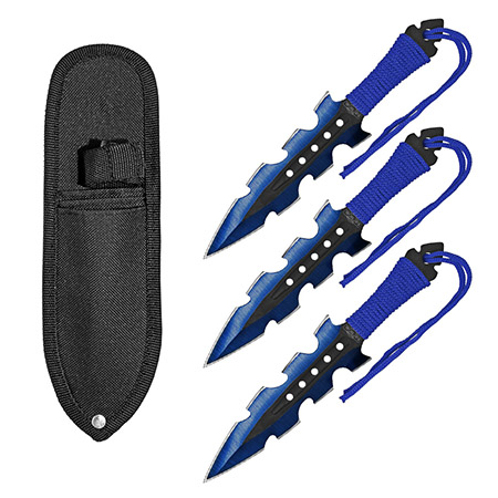 3-pc. Jagged Dagger Point Throwing Knives - Blue