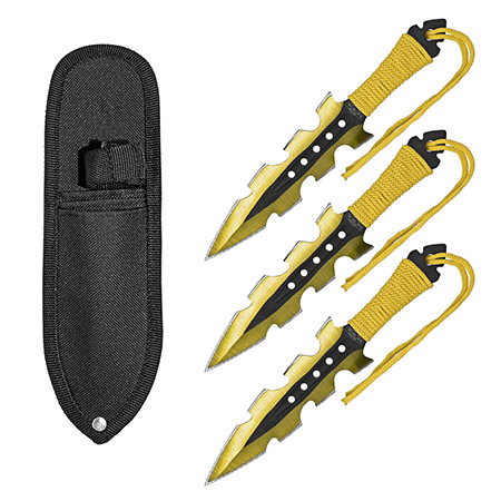 3-pc. Jagged Dagger Point Throwing Knives - Yellow