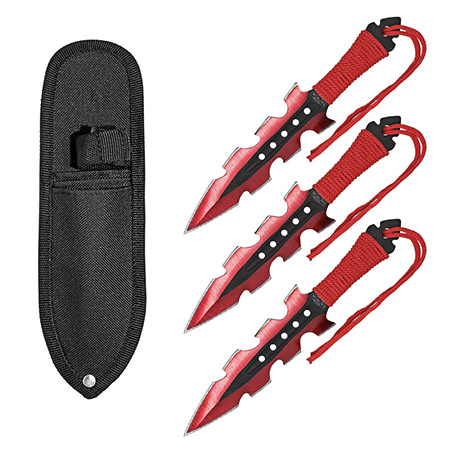 3-pc. Jagged Dagger Point Throwing Knives - Red