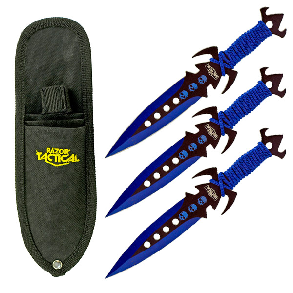 3-pc. Tear Drop Point Throwing Knives - Blue