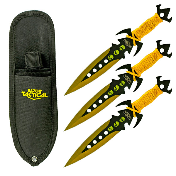 3-pc. Tear Drop Point Throwing Knives - Yellow