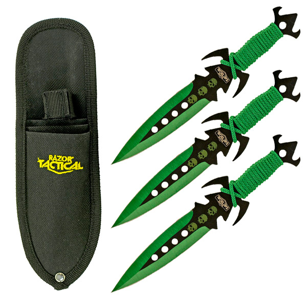 3-pc. Tear Drop Point Throwing Knives - Green