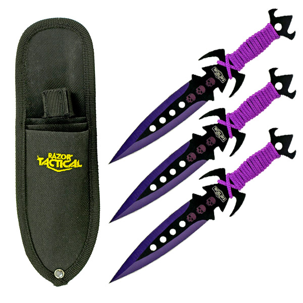 3-pc. Tear Drop Point Throwing Knives - Purple
