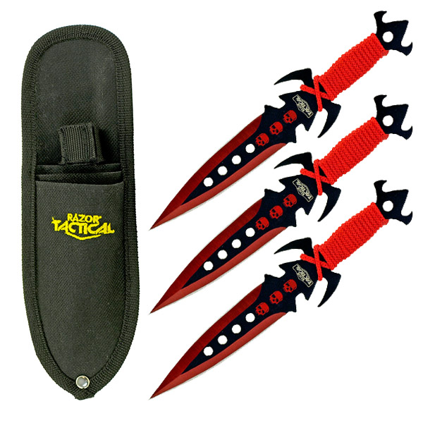 3-pc. Tear Drop Point Throwing Knives - Red