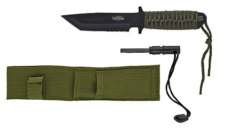9" Tactical Knife with Fire Starter - Green and Black