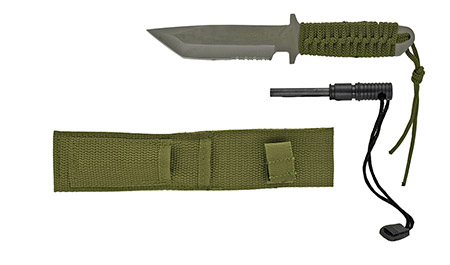9" Tactical Knife with Fire Starter - Green and Silver