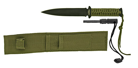 10.5" Tactical Knife with Fire Starter - Green and Black