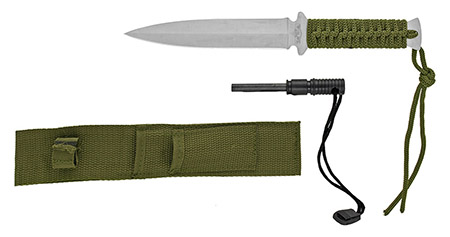 10.5" Tactical Knife with Fire Starter - Green and Silver