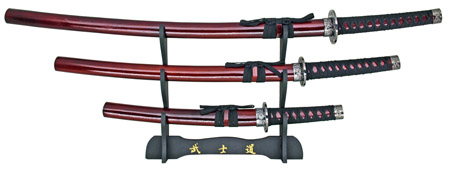 3-pc. Samurai Sword Set - Maroon Sheath