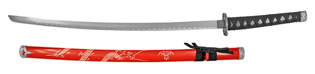 37" Traditional Dragon Samurai Sword - Red