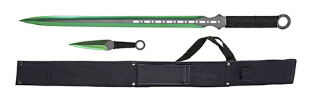 27" Machette w/ Throwing Knives- Black and Green