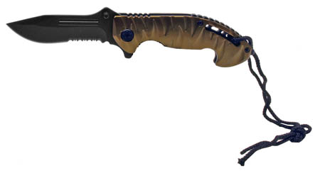 4.5" Spring Assist Tiger Folding Knife - Gold
