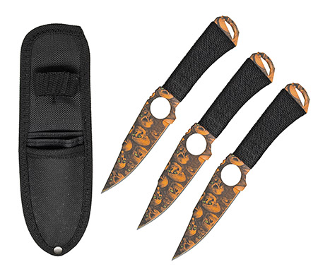 3-pc. Throwing Knives - Orange Skull Camo