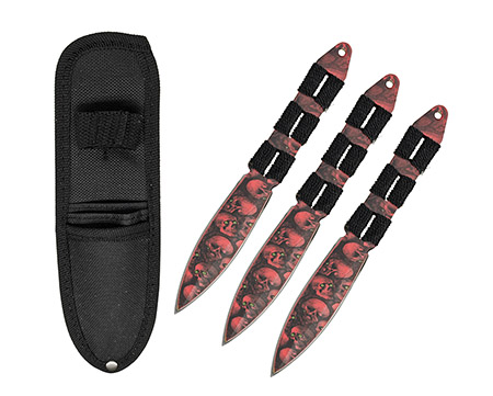 3-pc. Throwing Knives - Red Skull Camo