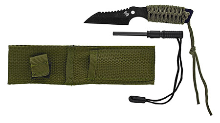 7" Survival Knife w/Fire Starter - Black and Green