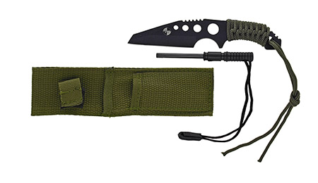 7" Survival Knife w/Fire Starter - Black and Green