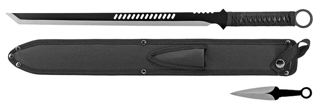 27" Machete with Throwing Knives - Black