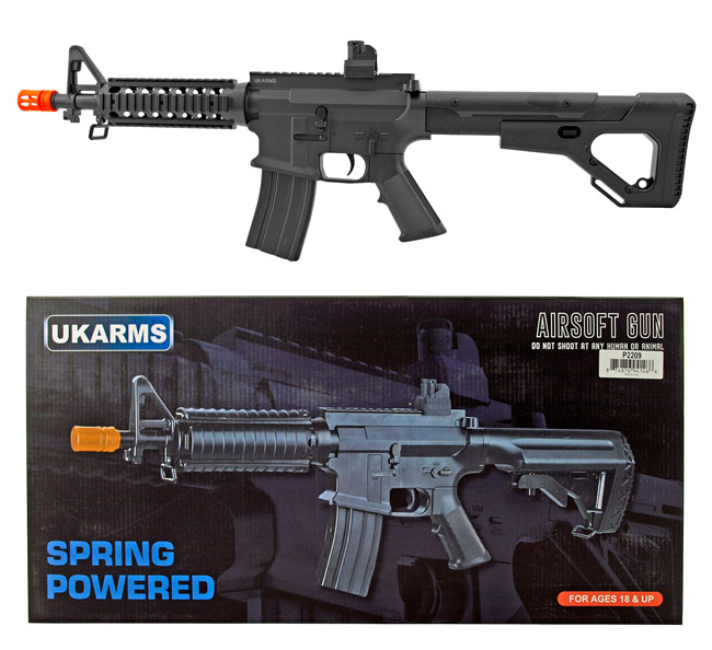 UK Arms P2209 M4 Quad RIS Spring Powered Airsoft Assault Rifle with