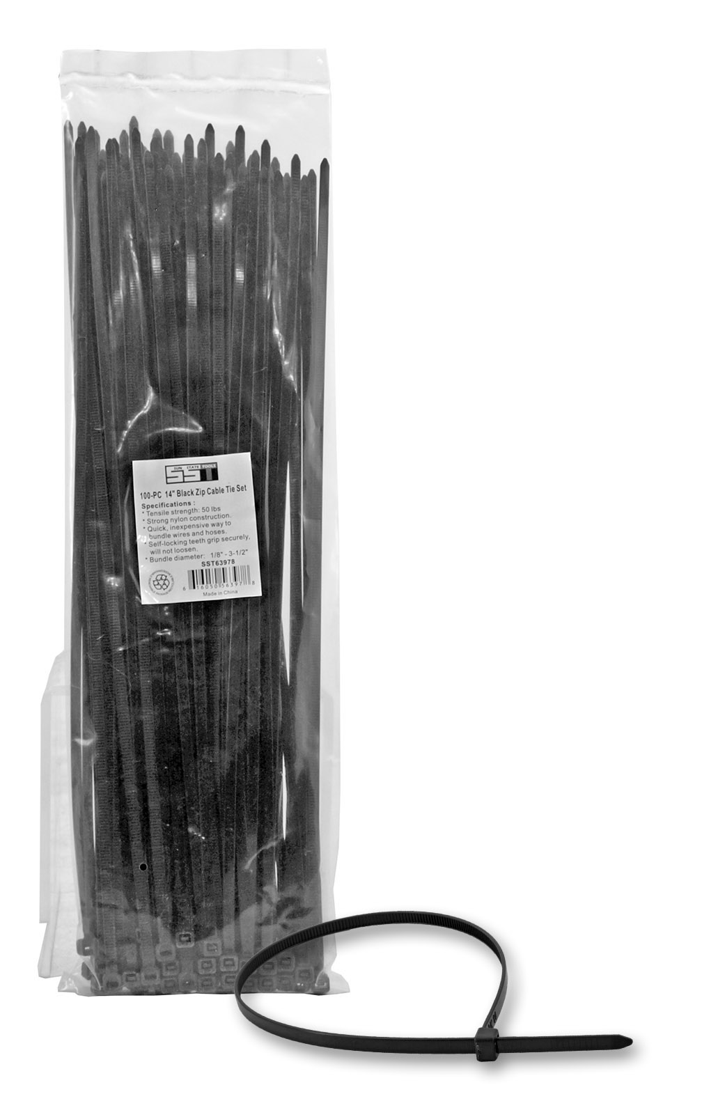 100 pc. 14" Black Zip Cable Tie Set - Sun State Tools