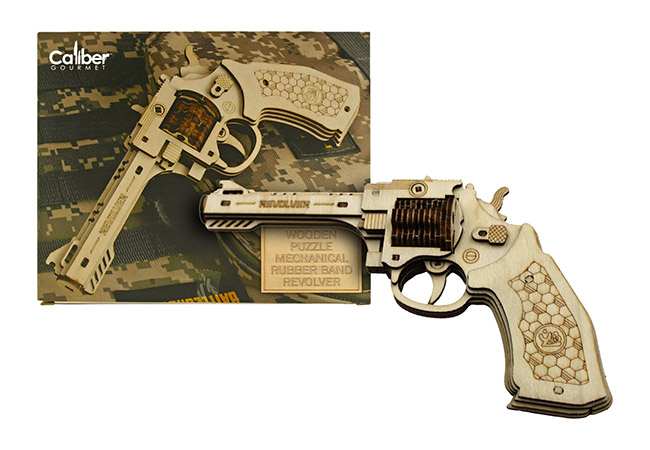 7" 3D Wooden Puzzle Revolver Rubber Band Gun
