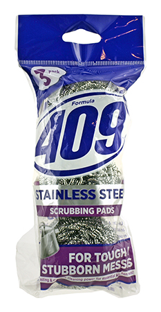 3-Pack Stainless Steel Scrubbing Pads - 409 Brand