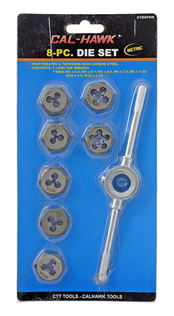 8 - pc. Metric Tap and Die Set - Cal-Hawk CTD8PDM