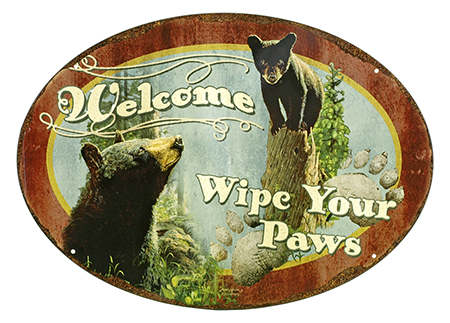 Welcome, Wipe Your Paws Oval Metal Sign