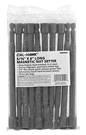 10 - pc. Cal-Hawk 5/16" x 6" Long Magnetic Nut-Setter