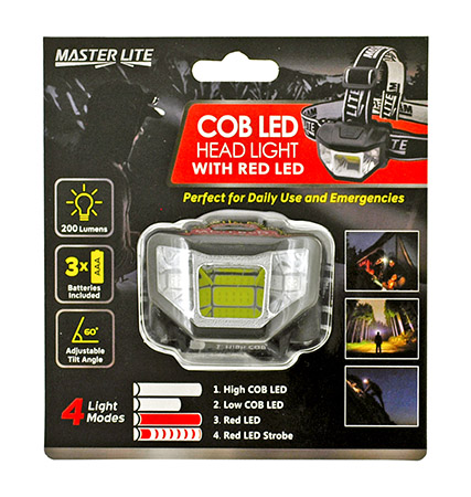 Ultra Bright 200 Lumen COB LED Head Light Lamp with Red LED and Dual ...