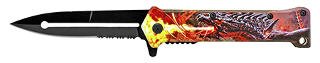 4.63" Stiletto Folding Pocket Knife - Fire Dragon