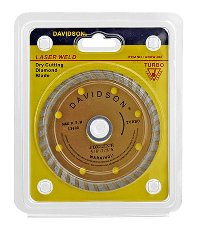 4" Davidson Laser Weld Turbo Cutting Diamond Blade - Valley Industries ABDW-04T
