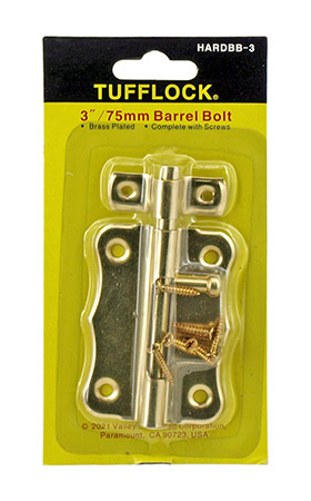 3" Tufflock Brass Plated Barrel Bolt Hardware - Valley Industries HARDBB-3