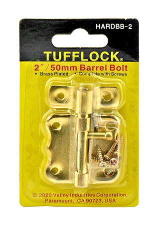 2" Tufflock Brass Plated Barrel Bolt Hardware - Valley Industries HARDBB-2