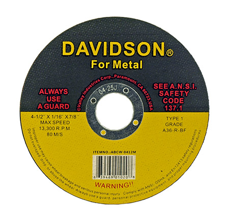 4.5" Davidson Metal Grinding Wheel - Valley Industries ABCW-0412M