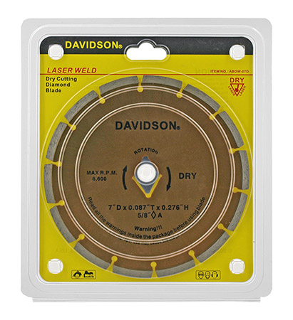 7" Davidson Laser Weld Segmented Dry Cutting Diamond Blade - Valley Industries ABDW-07D