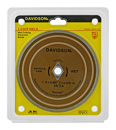 7" Davidson Laser Weld Wet Cutting Diamond Blade - Valley Industries ABDW-07W