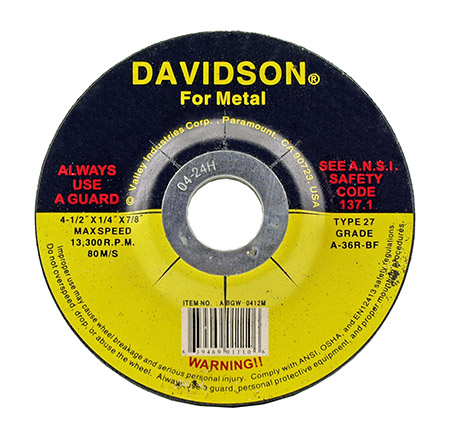 4.5" Davidson Metal Grinding Wheel - Valley Industries ABGW-0412M